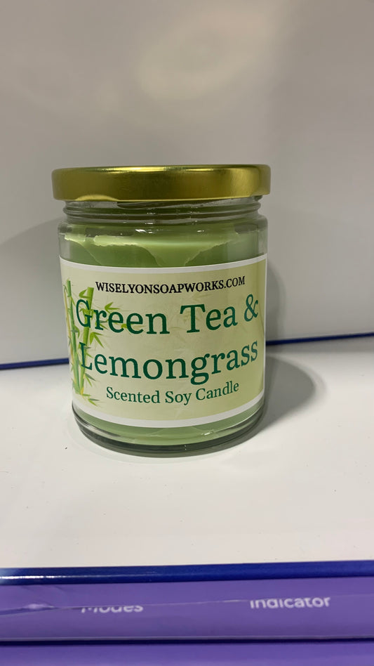 Green Tea & Lemongrass Scented Soy Candle